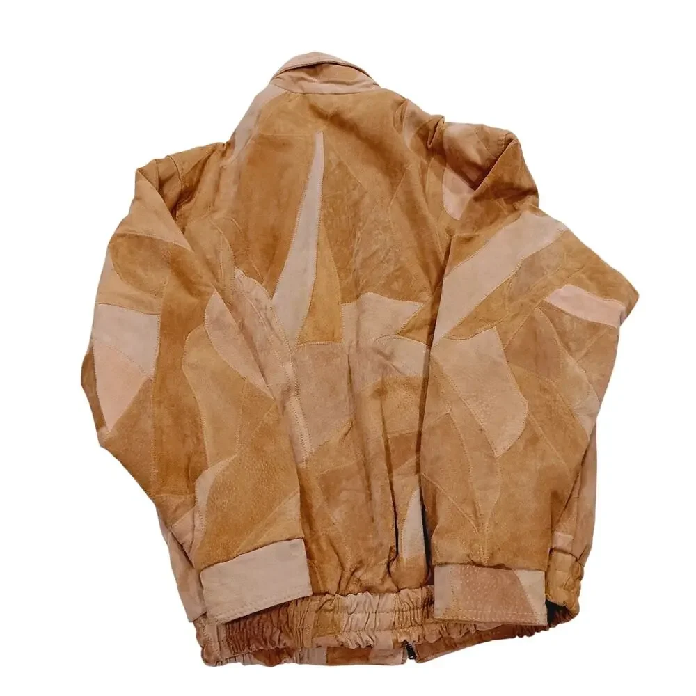 VTG Genuine Suede Leather Coat Jacket Italian Stone Design SZ Med Embroider Deer